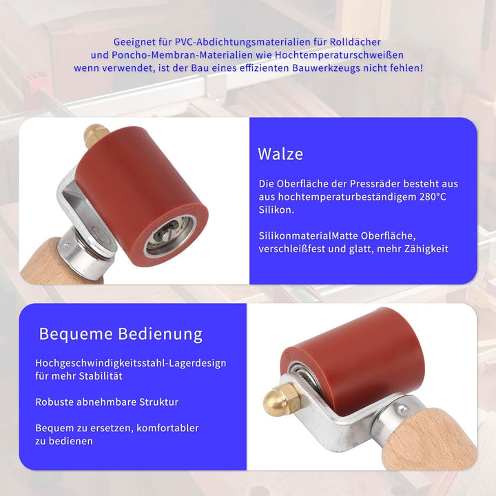 Gugxiom 40mm Silikon Nahtroller, Handdruck Doppelend-Silikon Naht Messing Detail Roller Combo Nahtro