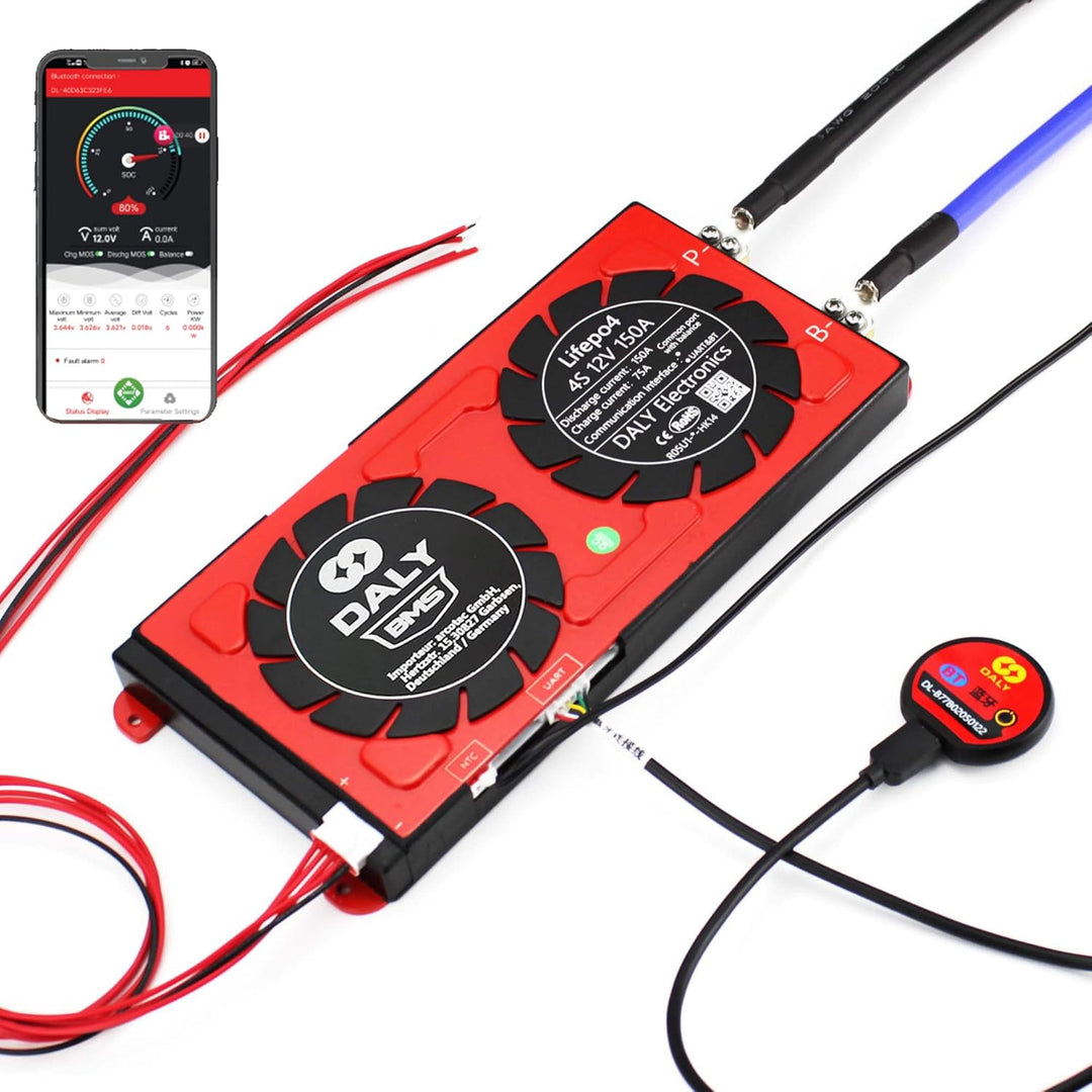 DALY Smart BMS mit Bluetooth für 3.2V LiFePO4 Akkus 4S 8S 16S - Batterie Management System 12V 24V 4