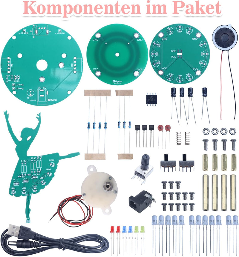 DONGKER Löt Bausatz, Tanzende Mädchen LED Schweissset mit Musik, Spieluhr Desktop Ornamente Elektron