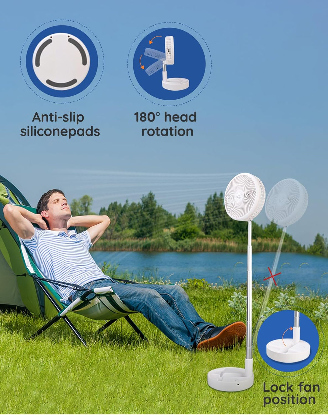 Primevolve 7.7" Ventilator Faltbarer mit Fernbedienung, 7200mAh Akku USB Standventilator Fan Tragbar