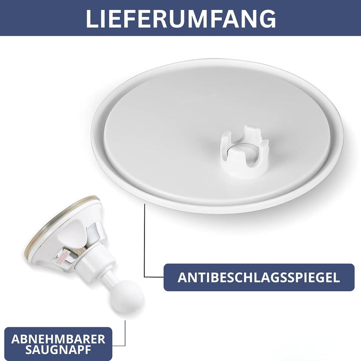 Mirrorvana Kleiner Duschspiegel antibeschlag und bruchsicher, runder Wandspiegel mit starkem 360° Sa