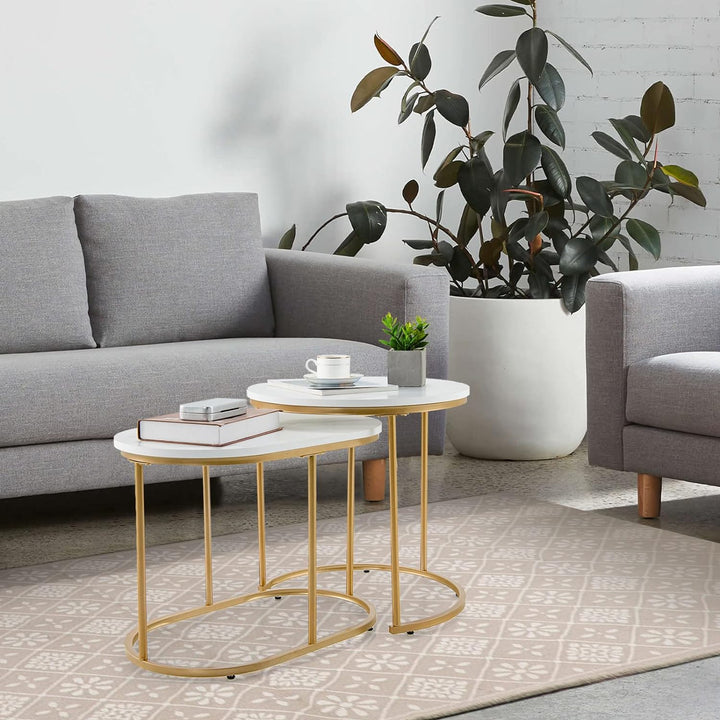 Giantex 2er Set Beistelltisch Marmor Gold, Couchtisch Sofatisch Verschiedene Grössen, Wohnzimmertisc