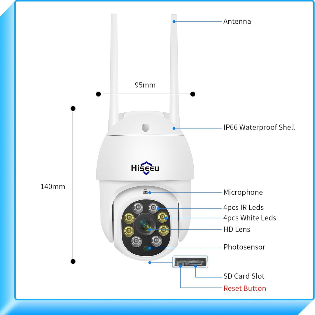 Hiseeu 5 MP Überwachungskamera Aussen-WLAN mit automatischer Verfolgung, 350°/90° schwenkbar, Farbna