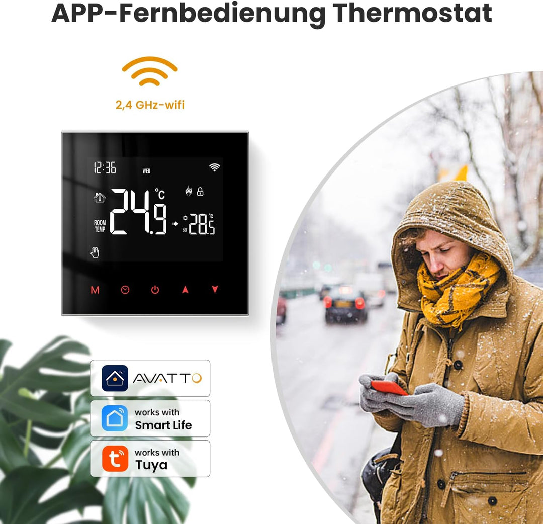 AVATTO Thermostat für Wasser-Fussbodenheizung Stellantrieb Smart WiFi Thermostat Programmierbar Raum