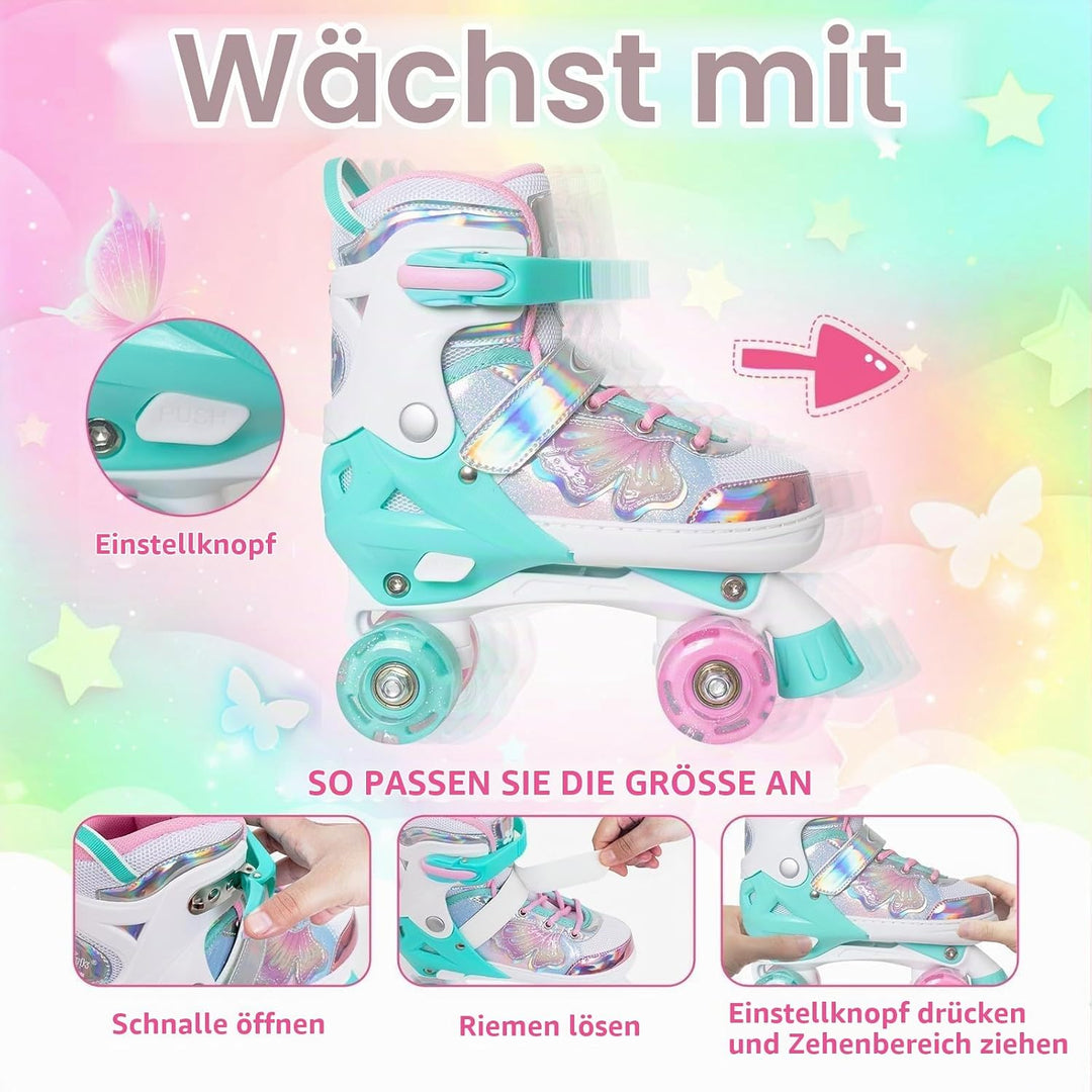 Nattork Kinder Rollschuhe, Rollschuhe Mädchen mit 4 Grössen Einstellbare, Rollschuhe für Mädchen Anf