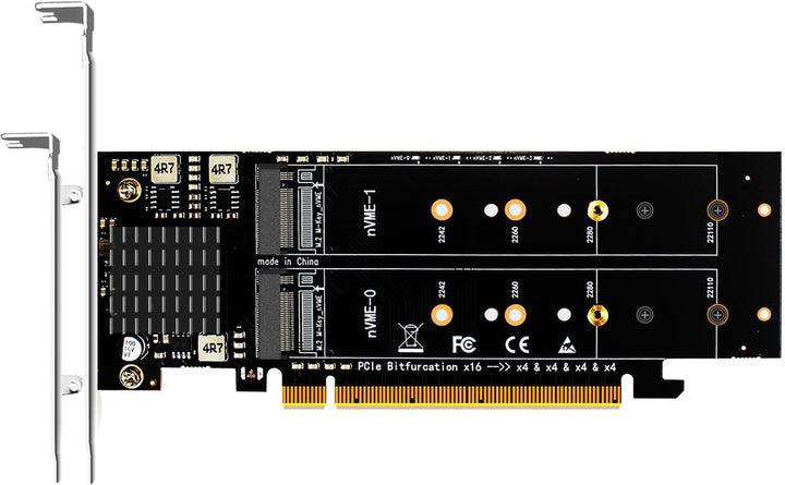 GLOTRENDS Quad NVMe PCIe 4.0/3.0 X16 Adapter, unterstützt 4 x M.2 NVMe SSD RAID-on-CPU (VROC) in Int