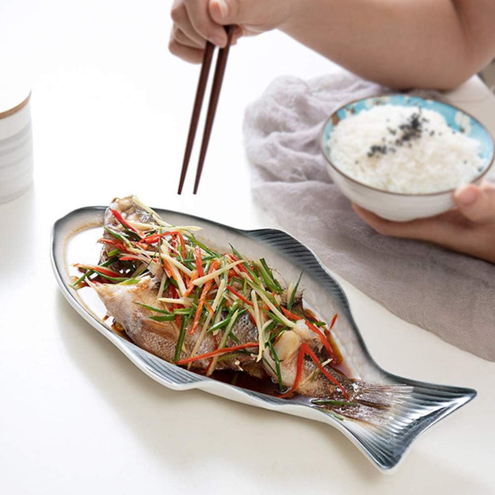 HEMOTON Fischform Servierplatte Servierteller Essen Tablett für Sushi Garnelen Obst Oder Käse 15 Zol