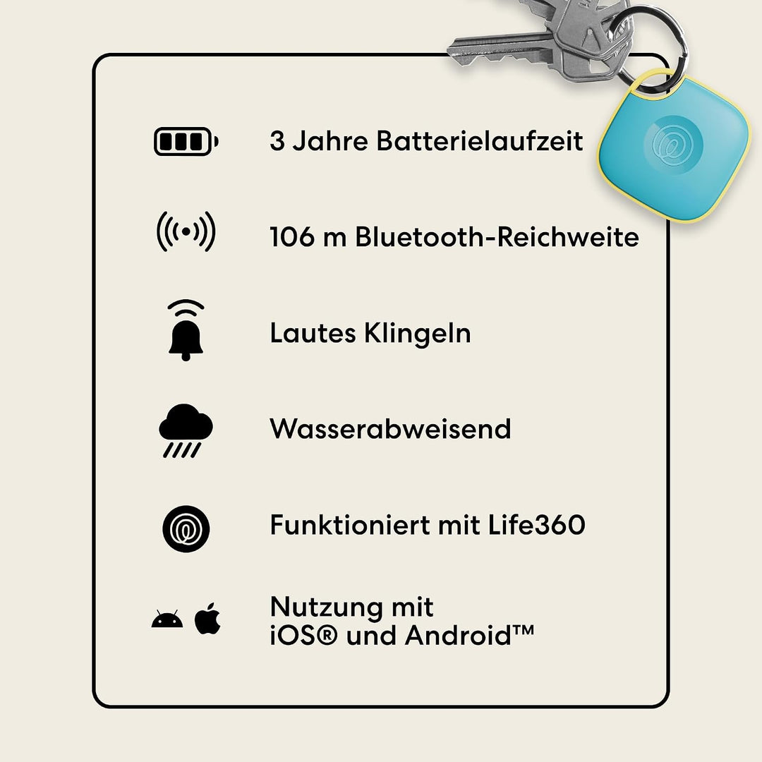 Tile by Life360 Mate - Bluetooth-Tracker, Schlüssel- und Gegenstandsfinder für Schlüssel, Taschen un