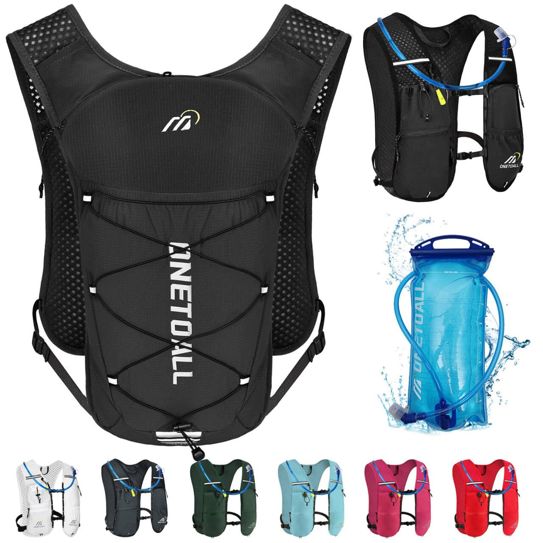 Laufweste Damen mit 500ml Trinkflasche/2L Trinkblase, Leichter Trinkrucksack Laufen Herren 6L, Runin