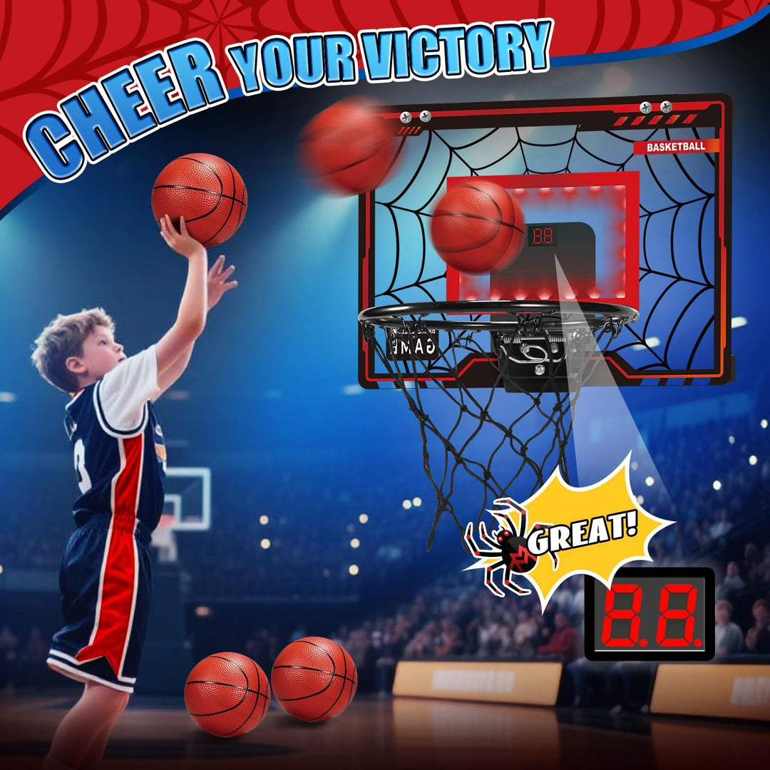 Basketballkorb Indoor Kinder, LED-Licht Mini Basketballkorb mit 3 Bällen & Elektronische Anzeigetafe