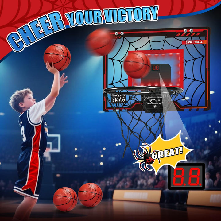 Basketballkorb Indoor Kinder, LED-Licht Mini Basketballkorb mit 3 Bällen & Elektronische Anzeigetafe