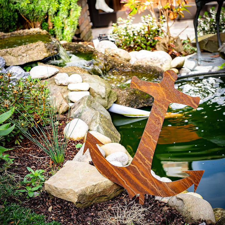 MM Steel Styles Edelrost Anker Gartenstecker-einfach einsteckbare Rostdeko aus hochwertigem Cortenst