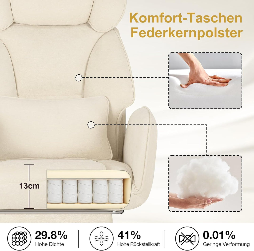 HOFFREE Schneidersitz Bürostuhl mit Fussstütze für Homeoffice, Stoff, Beige | Ergonomischer Bürostuh