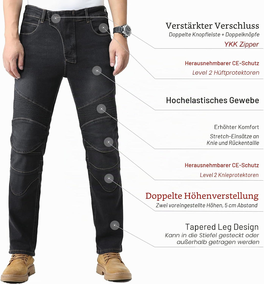 CTBQiTom Herren Motorrad Jeans Motorrad Hosen Schutz Motorradhose mit Abnehmbarer CE Rüstung 28W / 3
