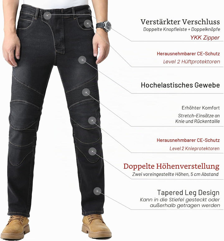 CTBQiTom Herren Motorrad Jeans Motorrad Hosen Schutz Motorradhose mit Abnehmbarer CE Rüstung 28W / 3