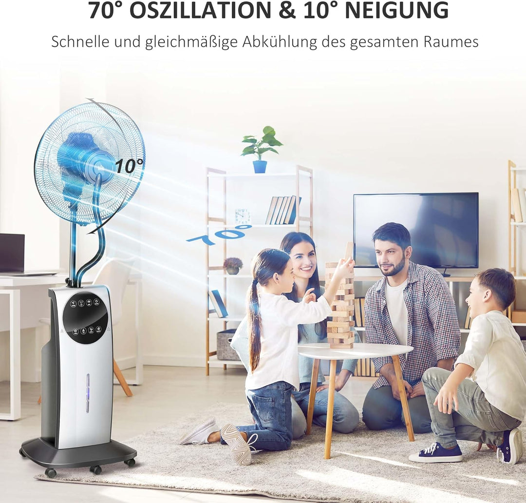 HOMCOM Ventilator mit Wasserkühlung, Standventilator mit Sprühnebel, Timerfunktion, Fernbedienung, o