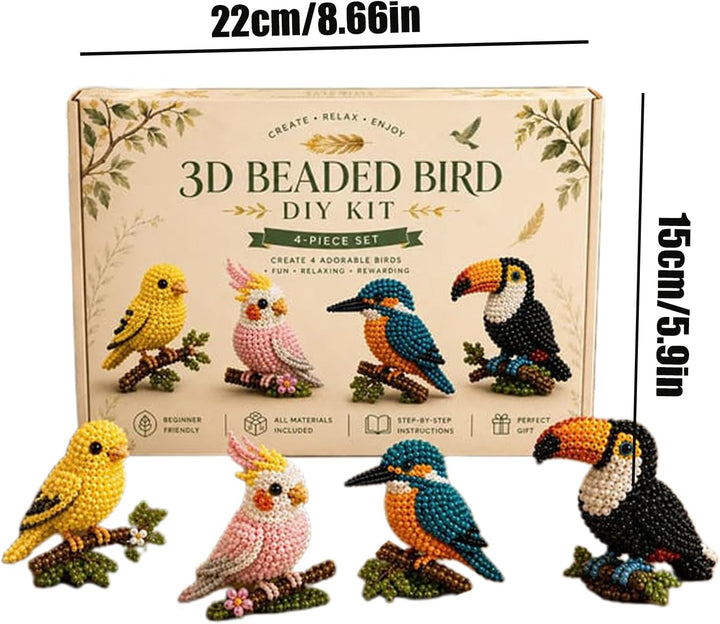 Hamosky 3D-Perlen-Vogel-Bastelset, handgefertigtes 3D-Perlen-Kunst-Bastelset, DIY-Tiere, Perlenstick