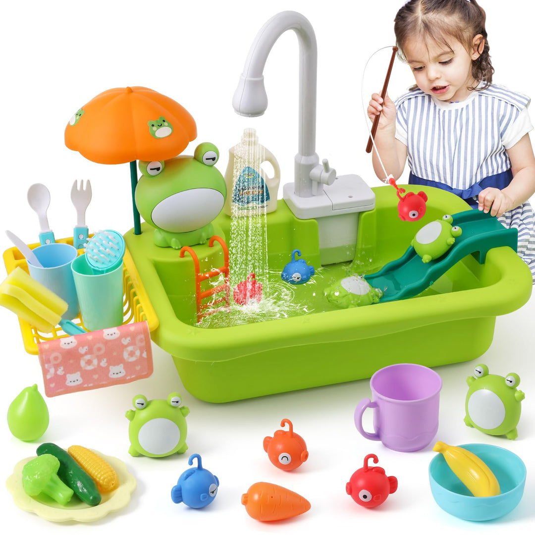 FRUSE Kinderwaschbecken Spielzeug,Spielspüle Spielzeug mit Elektrischen Wasserhahn,Spielzeugzubehör