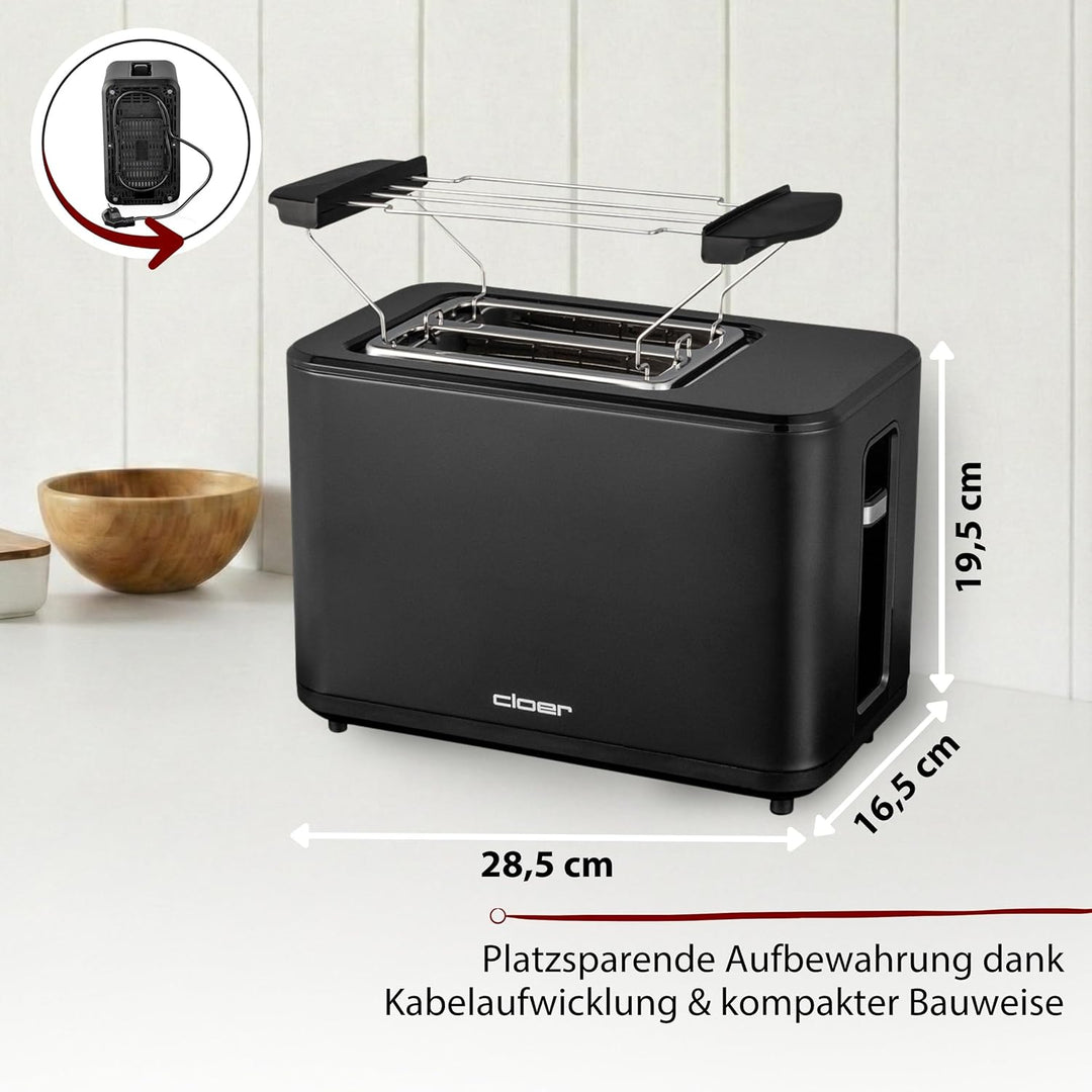 Cloer 3930 Digitaler Toaster für 2 Scheiben, Touch-Funktion, 750-900 W, Restzeitanzeige, Auftaufunkt