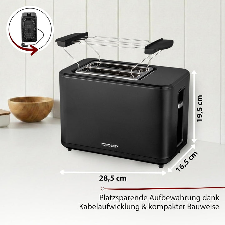 Cloer 3930 Digitaler Toaster für 2 Scheiben, Touch-Funktion, 750-900 W, Restzeitanzeige, Auftaufunkt