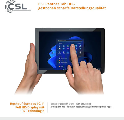 Tablet CSL Panther Tab HD Windows 10 Pro mit Tastatur, 10,1 Zoll 1920x1200 IPS, Intel N4120 CPU 4x26