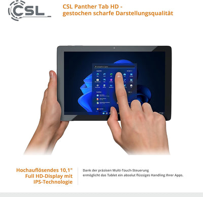 Tablet CSL Panther Tab HD Windows 11 Pro mit Tastatur, 10,1 Zoll 1920x1200 IPS, Intel N4120 CPU 4x26