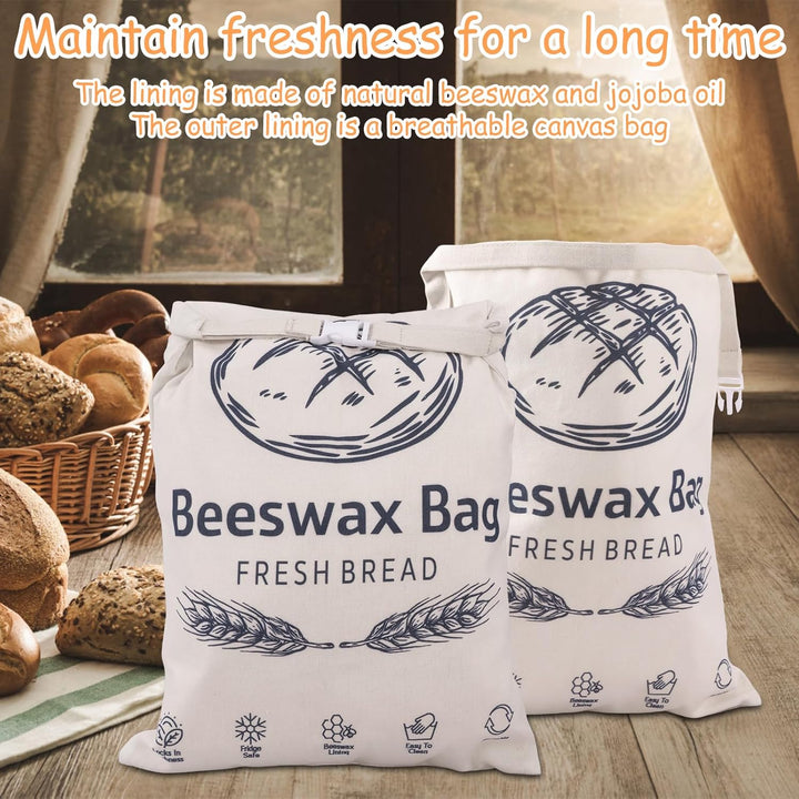 2 Stück Bienenwachs Brotbeutel 43×33cm Leinen Brottüten Beeswax Bread Bag Bio Wiederverwendbare mit