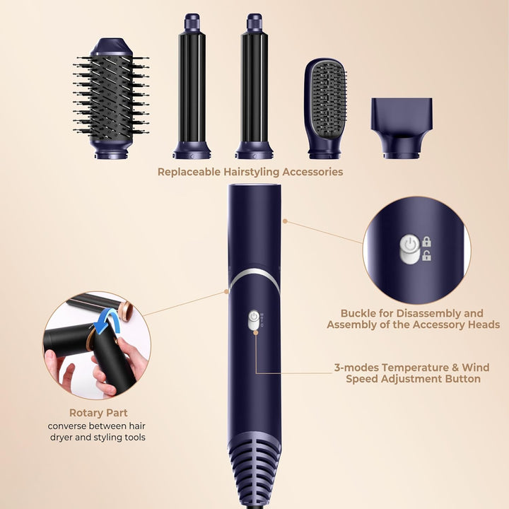 UKLISS Airstyler 5 in 1 Hairstyler Luft-Lockenstab Ionen Haartrockner Warmluftbürste Multistyler 5 i