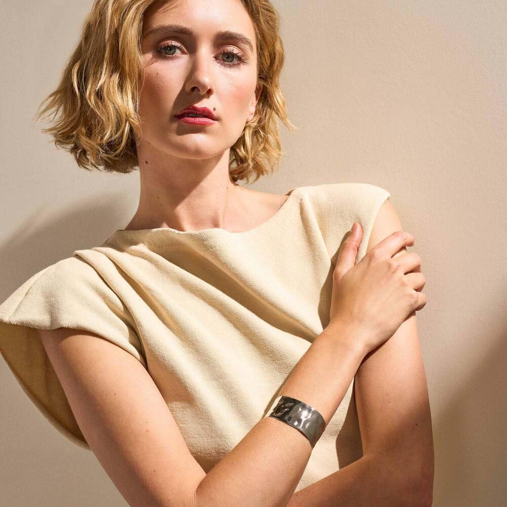 Skagen Damen Edelstahl und Halbedel mit Manschette Armreif Chrom-Silber, Chrom-Silber