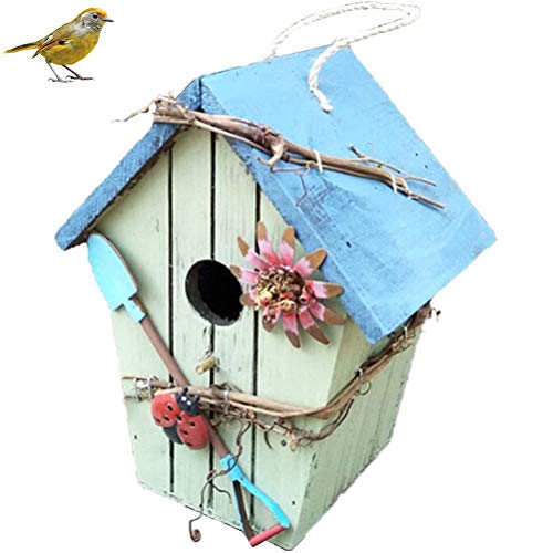 Handbemaltes Vogelhaus, Hängende Vogelhaus-Gartendekoration für den Aussenbereich mit Metalldach und