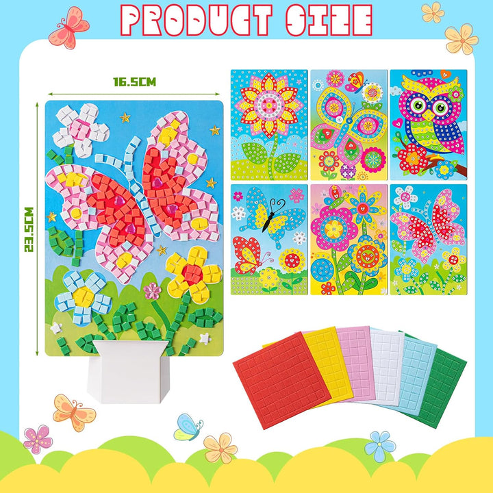 Tenare 6 Stück Frühling Mosaik Bastelset für Kinder Mosaik Aufkleber Set Mosaik Klebebilder für Mädc