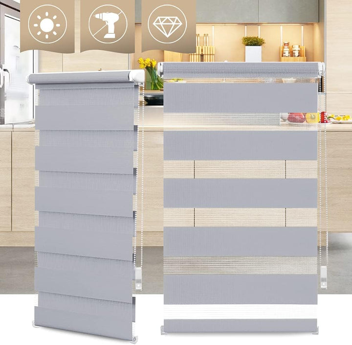 OBdeco Doppelrollo Duo Rollo Klemmfix ohne Bohren für Fenster lichtdurchlässig und verdunkelnd (80x2