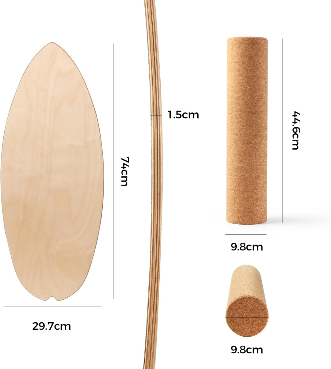 Cowiewie Balance Board, 15mm Dickes BalanceBoard + 10mm Korkrolle, Balance-Board Maximale Belastung