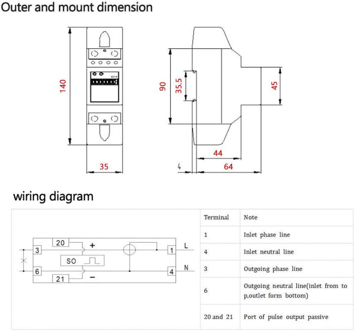 220V Digitaler Einphasen Elektrischer kWh Stromzähler 2-Draht 2P DIN Schiene Energiezähler (20 (80)