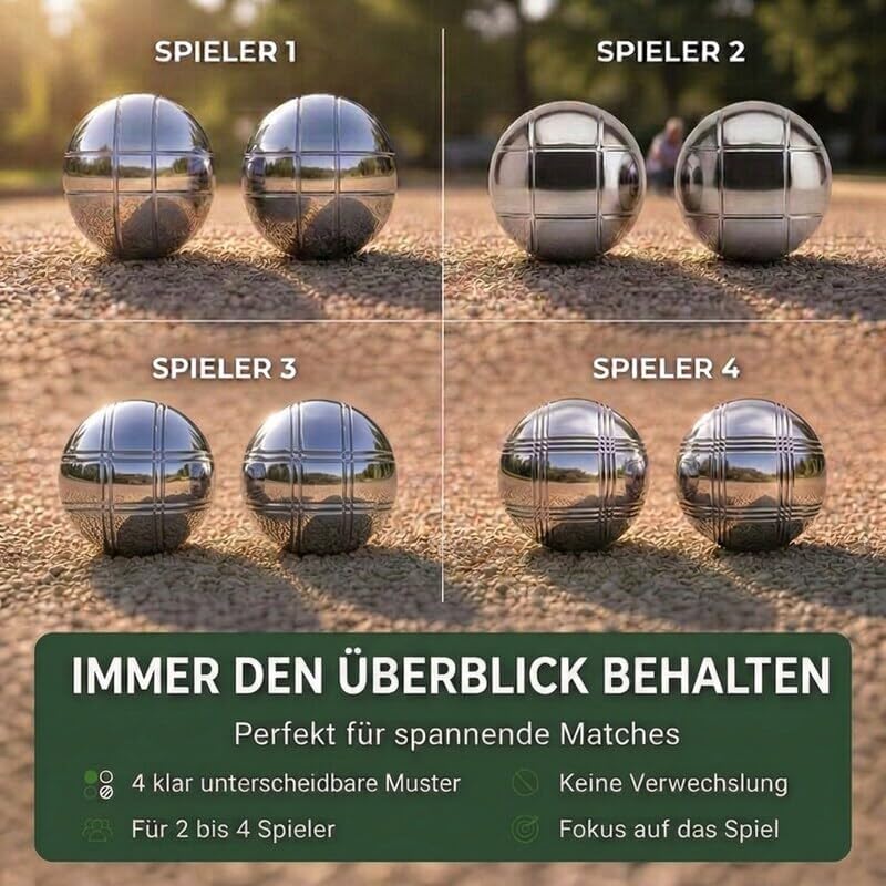 Glückstreffer Boule Set - 8 Boccia Kugeln mit Premium Boule Zubehör - Petanque Spiel für Garten, Str