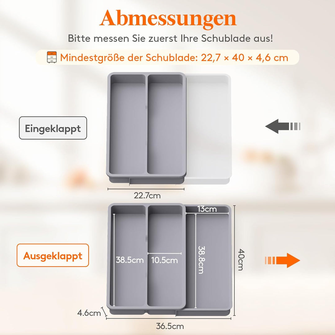 Lifewit Besteckkasten für Schubladen, Küchenutensilien Besteckkasten erweiterbar auf 36,5 cm, Schmal