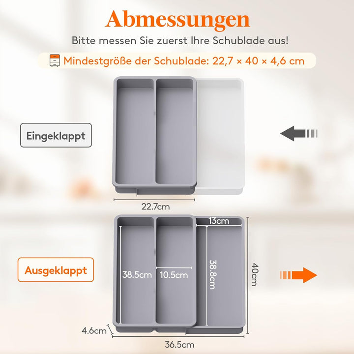 Lifewit Besteckkasten für Schubladen, Küchenutensilien Besteckkasten erweiterbar auf 36,5 cm, Schmal