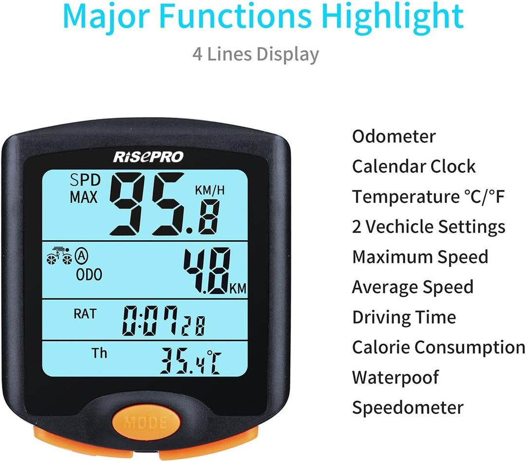 Risepro Kabelloser Fahrradcomputer, wasserdicht, Multifunktions-Fahrradcomputer mit hintergrundbeleu