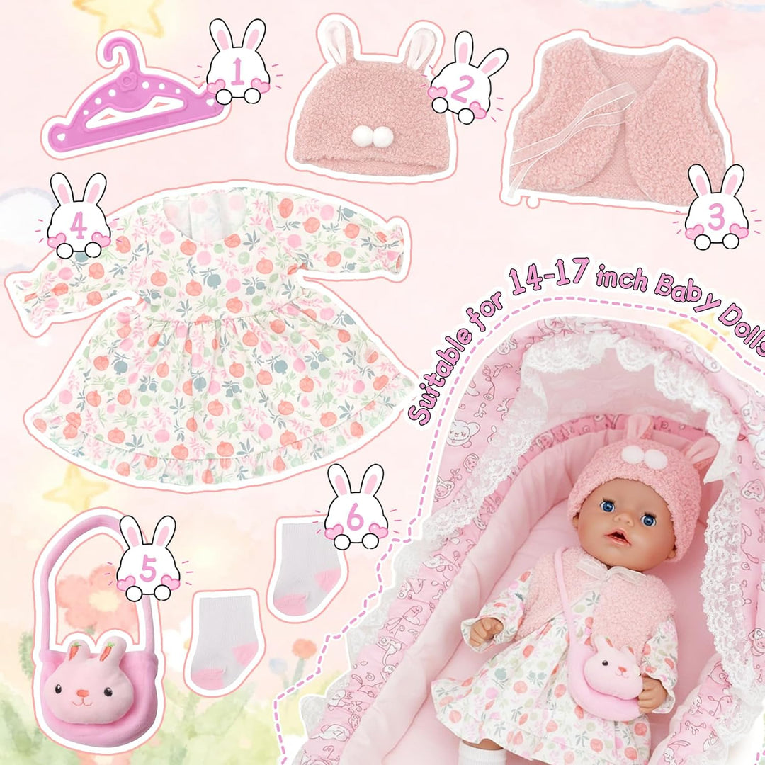 6 Stück Puppenkleidungsset für 35-43cm Babypuppen Süsse 14-17 Zoll Puppenoutfits mit Kleid Weste Plü