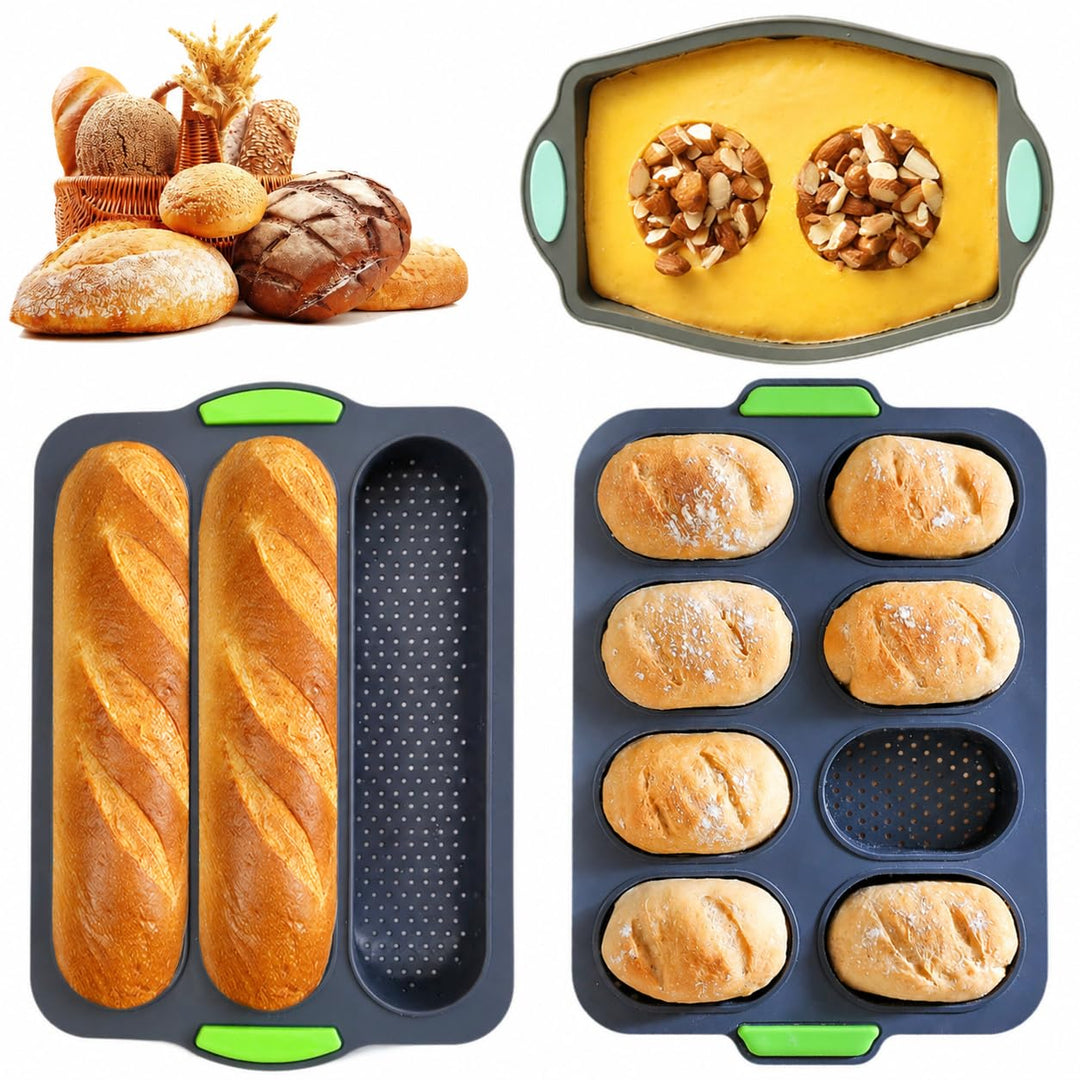 3 Stück Baguette Backform – Non-Stick &amp; Baguette-Backblech, Hitzebeständig Brotbackform Silikon für