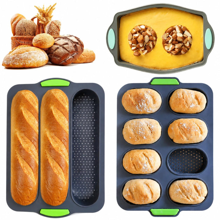 3 Stück Baguette Backform – Non-Stick &amp; Baguette-Backblech, Hitzebeständig Brotbackform Silikon für