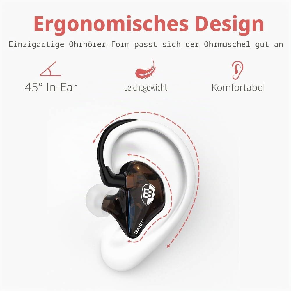 BASN Bsinger In-Ear-Monitore Geräuschisolierende Kopfhörer, Dual-dynamische Treiber High Definition