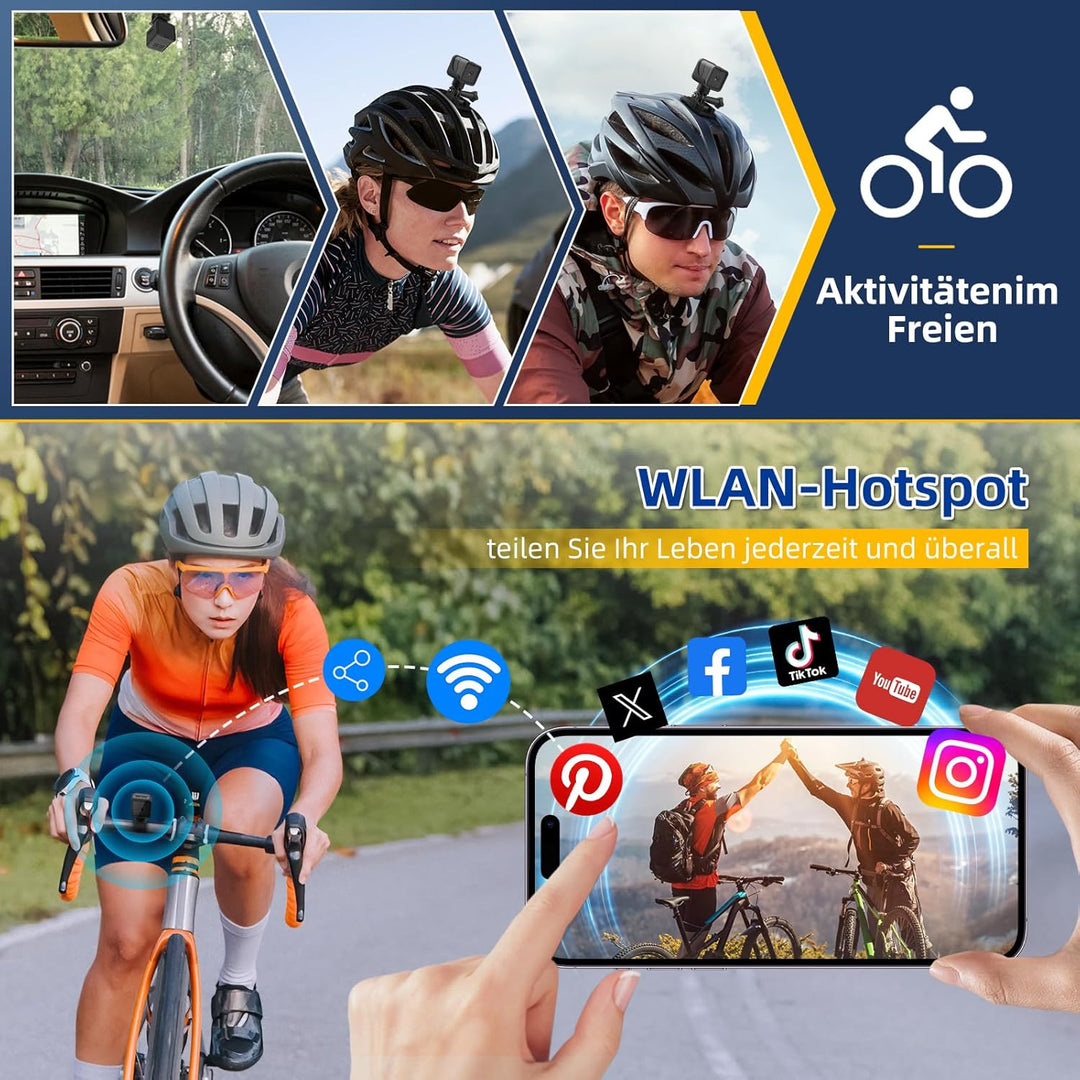 AIKER Mini Action Cam,Verbesserte Version Dashcam Fahrrad,Clever und einfach und Echtzeit-Pegelkorre