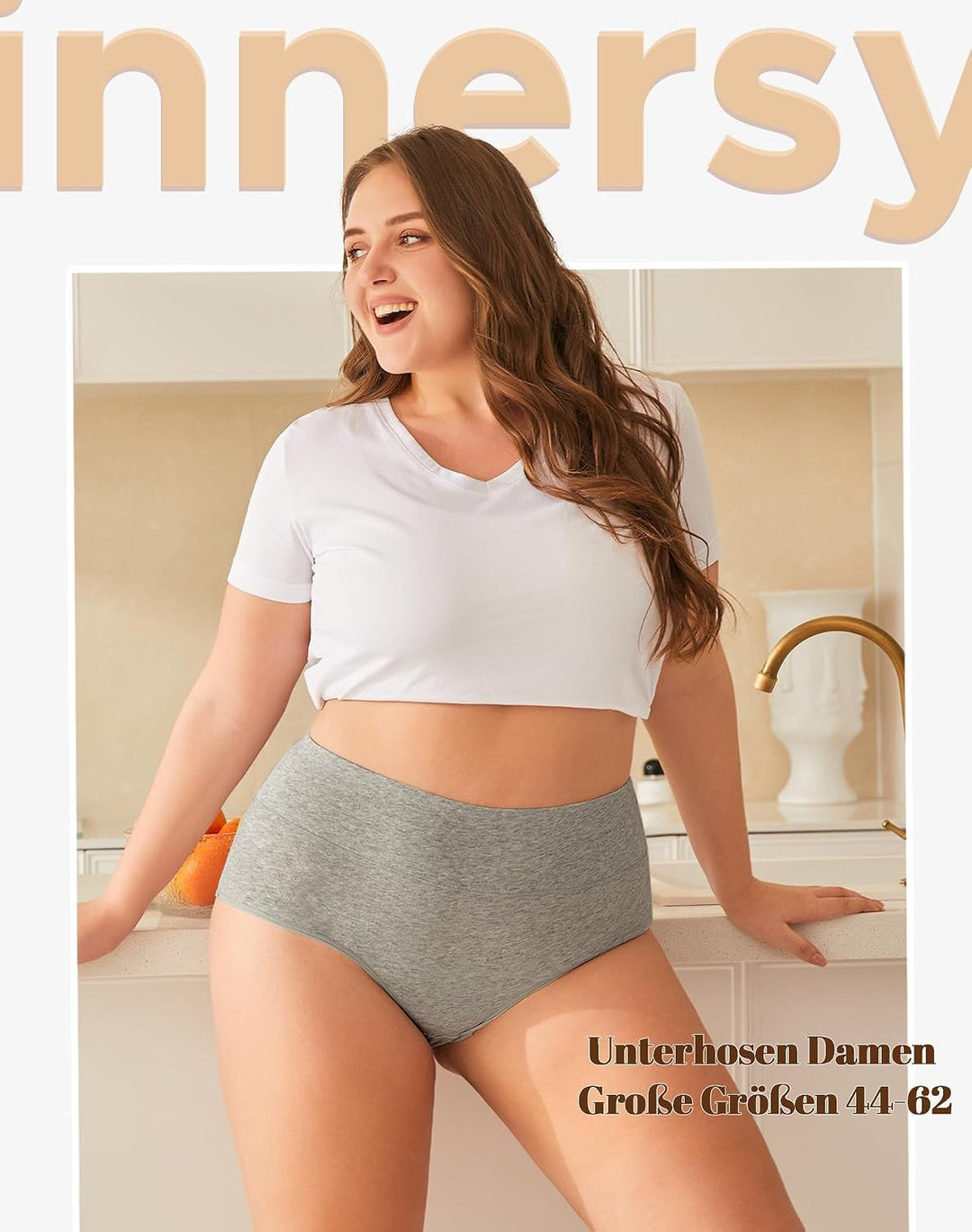 INNERSY Unterhosen Grosse Grössen Damen Taillenslip Baumwolle High Waist Slip (44-62) 4er Pack 44-46