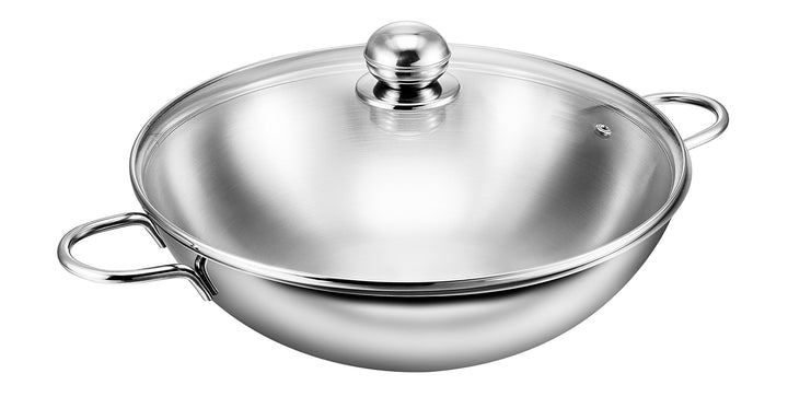 Kopf Wok Josie (Edelstahl, Ø 32 cm, inkl. Glasdeckel, Induktion) silber, Edelstahl