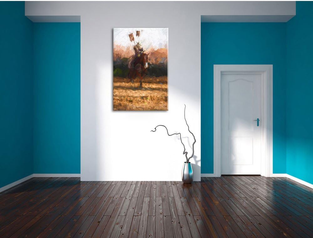 Pixxprint Samurai Krieger auf einem Pferd Kunst Pinsel Effekt, Format: 100x70 auf Leinwand, 100x70