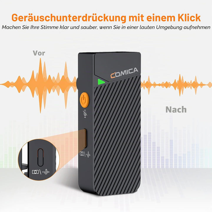 comica Vimo C2 Drahtloses Lavalier Mikrofon mit Noise Cancellation, 2.4G Funkmikrofon Ansteckmikrofo