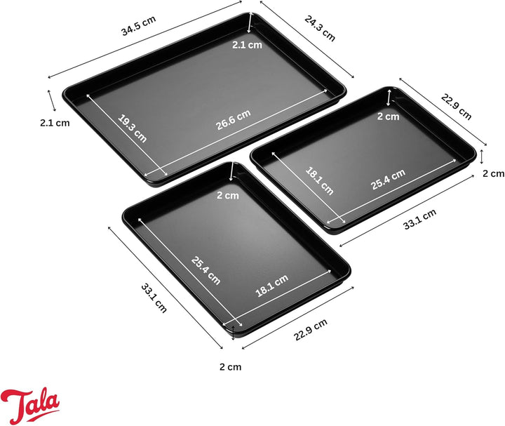 Tala Performance Backbleche, 3er-Set, Karbonstahl von professioneller Stärke, mit Eclipse-Premium-An