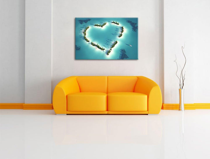 Herz geformt aus Inseln, Format: 100x70 auf Leinwand, XXL riesige Bilder fertig gerahmt mit Keilrahm