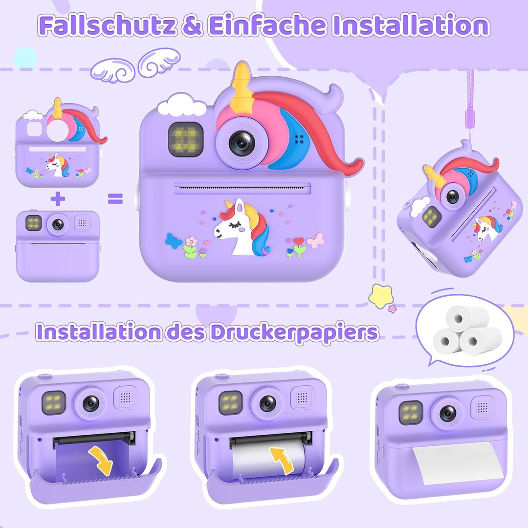 Sofortbildkamera Kinder, 1080P HD Kinderkamera Sofortbildkamera mit 32-GB-Karte, 48MP Selfie Kamera